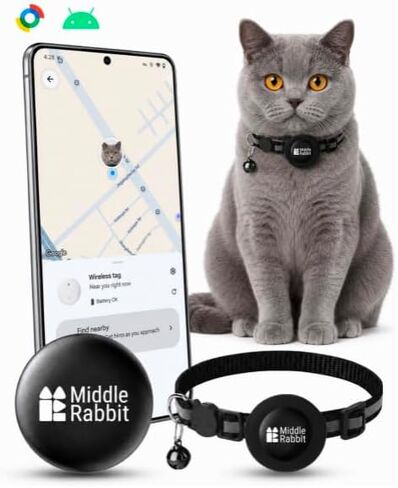 GPS Cat Tracker Collar for Android, Works with Google Find Hub, No Monthly Fee, Pet Tracking Tag for Cats with Lightweight Collar Included in Saudi Arabia