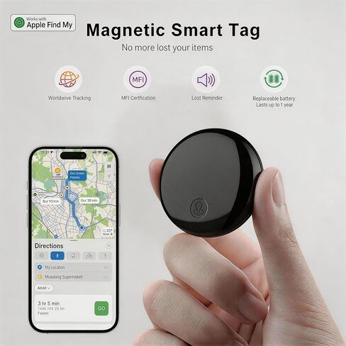 GPS Tracker for Dogs & Cats, No Monthly Fee, No SIM Card, Real-Time Positioning & Smart Anti-Lost Alerts,Mini Waterproof Drop-Proof Pet Tracker,Long Battery Life,for iOS Find My【Apple MFi Certified】 ﻿ in Saudi Arabia