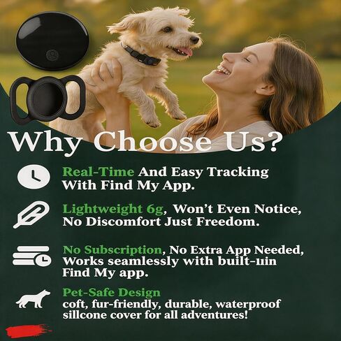 GPS Tracker for Dogs & Cats, No Monthly Fee, No SIM Card, Real-Time Positioning & Smart Anti-Lost Alerts,Mini Waterproof Drop-Proof Pet Tracker,Long Battery Life,for iOS Find My【Apple MFi Certified】 ﻿ in Saudi Arabia