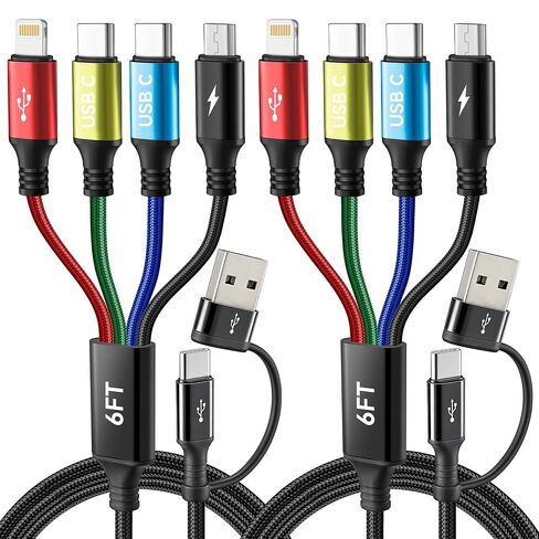 كابل شحن متعدد 4 في 2 من مينلو، أسلاك شحن USB C لأجهزة متعددة | سلك شاحن هاتف بمنافذ USB-C مزدوجة، كابل شاحن سيارة عالمي للسفر لهاتف iPhone 17-X وiPad - قطعتان بطول 6 أقدام in Kuwait