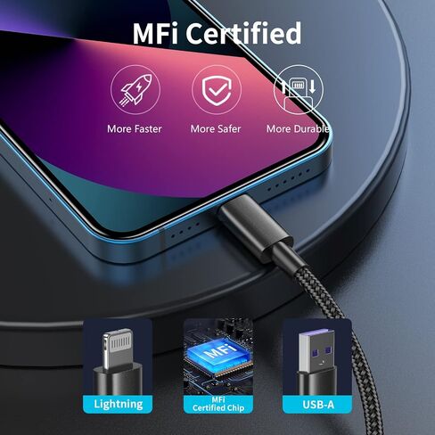 5Pack for iPhone Charger Cable 3ft Lightning to USB Cables Fast for iPhone Charging Cord [Apple MFi Certified] Nylon Braided for iPhone 14/13/12/11 Pro/X/Xs Max/XR/8 Plus/7/6/5/SE,for IPad, 3 Foot in Saudi Arabia