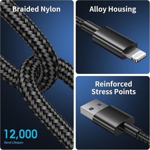 5Pack for iPhone Charger Cable 3ft Lightning to USB Cables Fast for iPhone Charging Cord [Apple MFi Certified] Nylon Braided for iPhone 14/13/12/11 Pro/X/Xs Max/XR/8 Plus/7/6/5/SE,for IPad, 3 Foot in Saudi Arabia