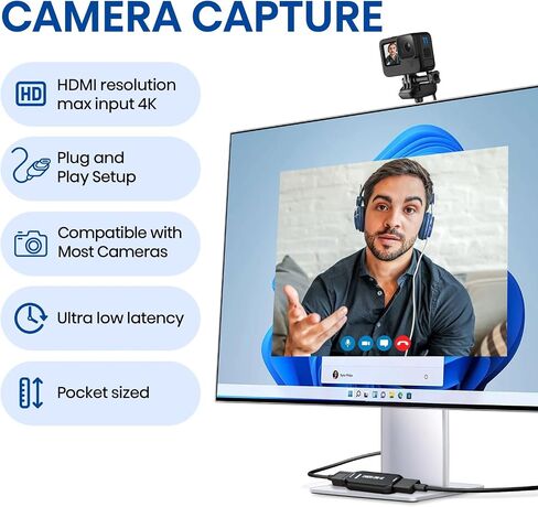 Cam Link 4K USB Capture Card – HDMI to USB 3.0, Plug-and-Play for Microscopes, DSLR, Electronics Repair & Precision Work, Live Streaming & OBS/Zoom, Windows/Mac in Kuwait