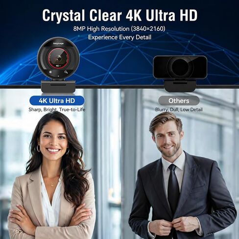 4K Webcam for PC Computer PDAF Autofocus with Built-in Microphone Windows | 1080P@60fps, Privacy Cover, Dual Noise Cancel Mics, 8X Digital Zoom, 78° FOV, Compatible Zoom Teams Twitch Google Meet in Saudi Arabia