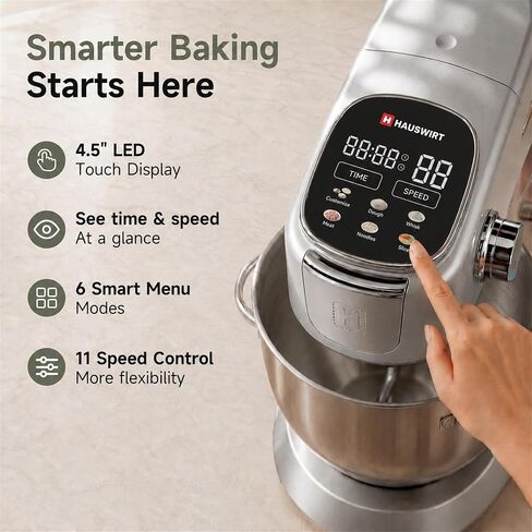 Hauswirt Stand Mixer 6QT XL Large, 4.5" LED Touch Screen Electric Household Stand Up Mixer, Full Metal Structure Standing Mixer 11-Speed, Dough Cake Bread Mixer – Silver in Saudi Arabia