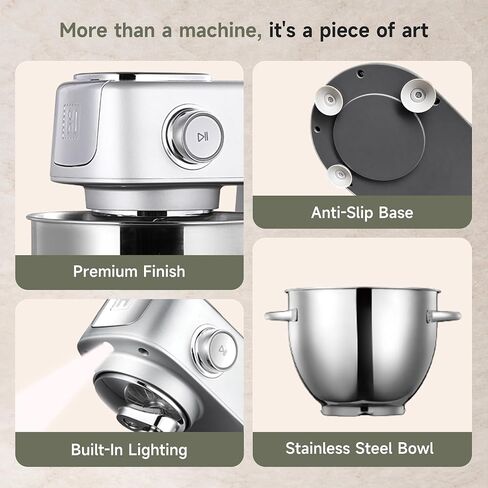 Hauswirt Stand Mixer 6QT XL Large, 4.5" LED Touch Screen Electric Household Stand Up Mixer, Full Metal Structure Standing Mixer 11-Speed, Dough Cake Bread Mixer – Silver in Saudi Arabia