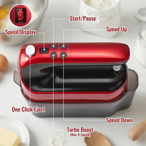 CBQ Hand Mixer Electric, 9 Speed 400W Handheld Mixer with Digital, Touch Button, Turbo, Snop-On Storage Case, 5 Stainless Steel Accessories, Hand Mixer Electric Handheld for Cake, Cookie, Egg (Red) in Saudi Arabia