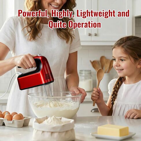 CBQ Hand Mixer Electric, 9 Speed 400W Handheld Mixer with Digital, Touch Button, Turbo, Snop-On Storage Case, 5 Stainless Steel Accessories, Hand Mixer Electric Handheld for Cake, Cookie, Egg (Red) in Saudi Arabia