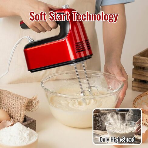 CBQ Hand Mixer Electric, 9 Speed 400W Handheld Mixer with Digital, Touch Button, Turbo, Snop-On Storage Case, 5 Stainless Steel Accessories, Hand Mixer Electric Handheld for Cake, Cookie, Egg (Red) in Saudi Arabia