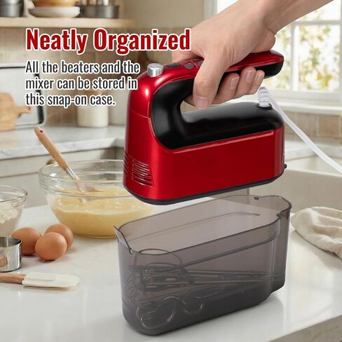 CBQ Hand Mixer Electric, 9 Speed 400W Handheld Mixer with Digital, Touch Button, Turbo, Snop-On Storage Case, 5 Stainless Steel Accessories, Hand Mixer Electric Handheld for Cake, Cookie, Egg (Red) in Saudi Arabia