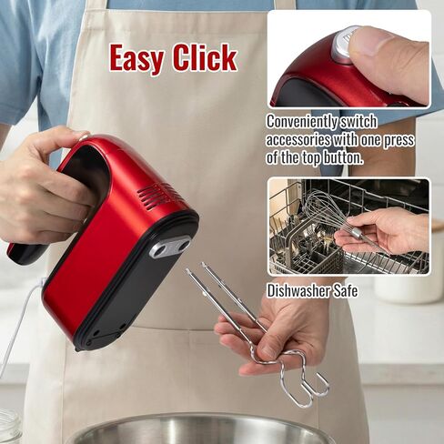 CBQ Hand Mixer Electric, 9 Speed 400W Handheld Mixer with Digital, Touch Button, Turbo, Snop-On Storage Case, 5 Stainless Steel Accessories, Hand Mixer Electric Handheld for Cake, Cookie, Egg (Red) in Saudi Arabia