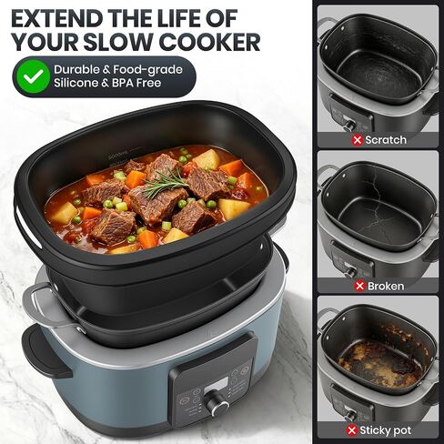 Silicone Slow Cooker Liners fit Ninja Foodi PossibleCooker PRO/PLUS 8.5 QT | for MC1000, MC1001, MC1010 Series, 100% Silicone,Reusable,Crock Pot Liners for ninja Slow Cookers Accessories,Dishwasher Safe in Saudi Arabia