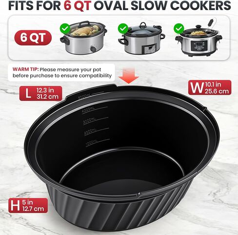 Silicone Slow Cooker Liners Compatible with Crock Pot 6 QT,Reusable,Black | Food Grade Silicone,Leakproof,Crock Pot Liners For 6 Quart Oval or Round Slow Cookers,Fit Crockpot | Dishwasher Safe,BPA Free in Saudi Arabia