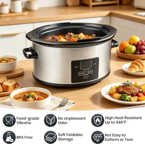 Silicone Slow Cooker Liners Compatible with Crock Pot 6 QT,Reusable,Black | Food Grade Silicone,Leakproof,Crock Pot Liners For 6 Quart Oval or Round Slow Cookers,Fit Crockpot | Dishwasher Safe,BPA Free in Saudi Arabia