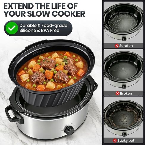 Silicone Slow Cooker Liners Compatible with Crock Pot 6 QT,Reusable,Black | Food Grade Silicone,Leakproof,Crock Pot Liners For 6 Quart Oval or Round Slow Cookers,Fit Crockpot | Dishwasher Safe,BPA Free in Saudi Arabia
