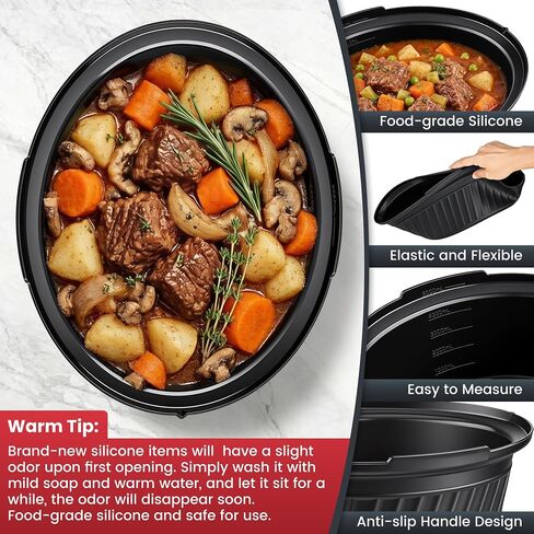 Silicone Slow Cooker Liners Compatible with Crock Pot 6 QT,Reusable,Black | Food Grade Silicone,Leakproof,Crock Pot Liners For 6 Quart Oval or Round Slow Cookers,Fit Crockpot | Dishwasher Safe,BPA Free in Saudi Arabia