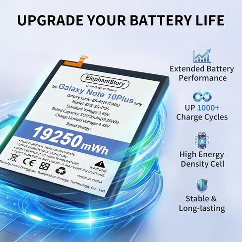 بطارية بديلة ElephantStory لهاتف Samsung Galaxy Note 10 Plus | EB-BN972ABU، بطارية بديلة عالية السعة، متوافقة مع Galaxy Note 10 Plus N970 N970V N970A، تتضمن مجموعة إصلاح in Kuwait