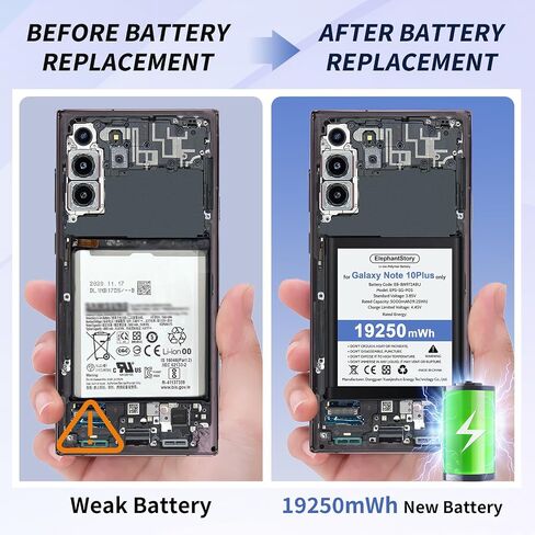 بطارية بديلة ElephantStory لهاتف Samsung Galaxy Note 10 Plus | EB-BN972ABU، بطارية بديلة عالية السعة، متوافقة مع Galaxy Note 10 Plus N970 N970V N970A، تتضمن مجموعة إصلاح in Kuwait