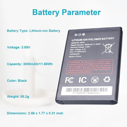 MF01 Lithium ion Polymer Battery - Replacement Model MF01 Battery | MF01 for AT&T Turbo Hotspot 2 (CT2MH507) High Capacity Lithium ion Polymer 3000mAh in Kuwait