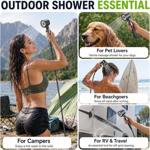 Camping Shower Kit with Pump and Separate 1500W Immersion Heater | 6000mAh IPX8 Pump, 5-Gallon Square Foldable Bucket and 4-Mode Shower Head for Camping, RV, Pet Washing and Beach Rinsing in Saudi Arabia