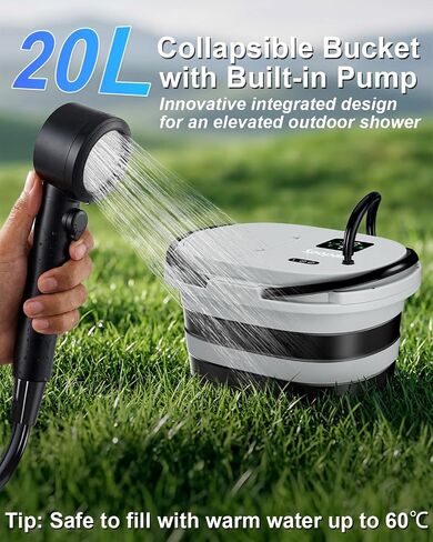 Spopal Portable Integrated Camping Shower with 20L Bucket, 13000mAh | Temperature Measurement & Fruit Washing Mode, LED Digital Display, IPX8 Waterproof for Hiking, Travel, Car, Pet in Saudi Arabia