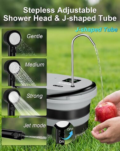 Spopal Portable Integrated Camping Shower with 20L Bucket, 13000mAh | Temperature Measurement & Fruit Washing Mode, LED Digital Display, IPX8 Waterproof for Hiking, Travel, Car, Pet in Saudi Arabia