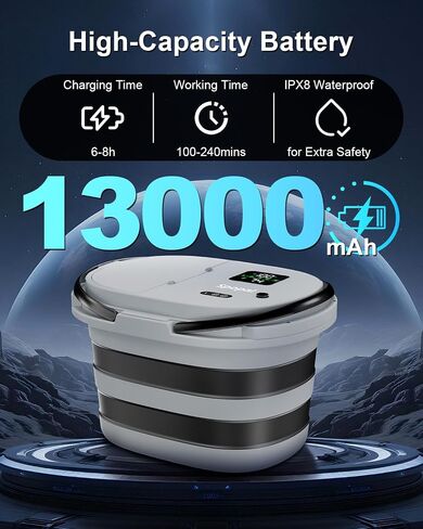 Spopal Portable Integrated Camping Shower with 20L Bucket, 13000mAh | Temperature Measurement & Fruit Washing Mode, LED Digital Display, IPX8 Waterproof for Hiking, Travel, Car, Pet in Saudi Arabia