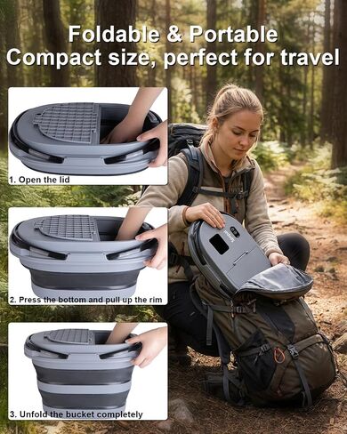 Spopal Portable Integrated Camping Shower with 20L Bucket, 13000mAh | Temperature Measurement & Fruit Washing Mode, LED Digital Display, IPX8 Waterproof for Hiking, Travel, Car, Pet in Saudi Arabia