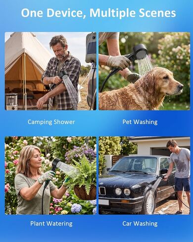 Spopal Portable Camping Shower Pump, 8000mAh Rechargeable with Night Light | LED Display Temp & Power, 5 Adjustable Speeds, 4 Spray Modes, Night Light Modes for Hiking, Travel, Car, Pet in Saudi Arabia