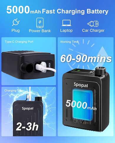 Spopal Portable Shower for Camping, IPX8 Waterproof, Outdoor Camp Pump | [Long-Lasting] 5000mAh Rechargeable Camping Shower, 4 Spray Modes, for Hiking, Travel, Car, Pet in Saudi Arabia