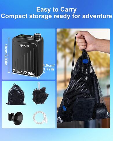 Spopal Portable Shower for Camping, IPX8 Waterproof, Outdoor Camp Pump | [Long-Lasting] 5000mAh Rechargeable Camping Shower, 4 Spray Modes, for Hiking, Travel, Car, Pet in Saudi Arabia