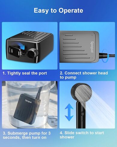 Spopal Portable Shower for Camping, IPX8 Waterproof, Outdoor Camp Pump | [Long-Lasting] 5000mAh Rechargeable Camping Shower, 4 Spray Modes, for Hiking, Travel, Car, Pet in Saudi Arabia