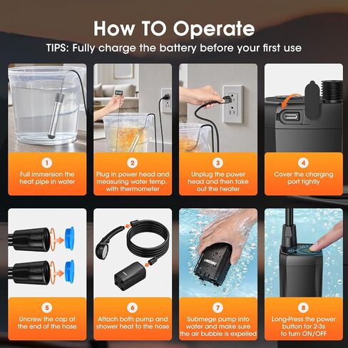 CRESTWAVE Camping Shower with Heater, 6000mAh Rechargeable Portable Shower | 2000W Auto-Off Heater, 4 Spray Modes, 20L Foldable Bucket, Intelligent LED Display, Outdoor Shower for Camping, Pet, Travel in Saudi Arabia
