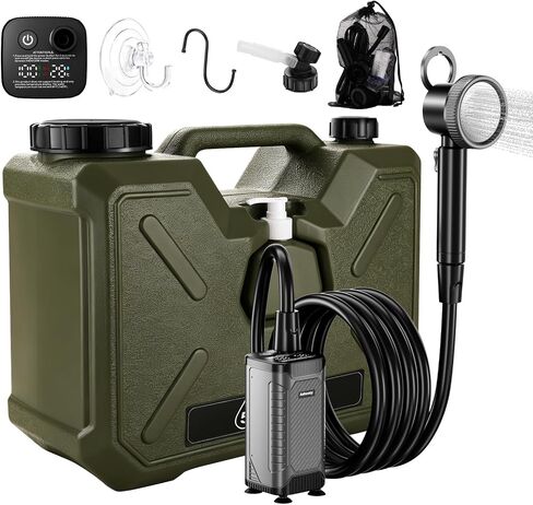 Portable Camping Shower with 5 Gallon Water Jug, 8000mAh Electric Portable Shower Pump, Filtered Showerhead, BPA Free Water Container, Camp Shower Kit for Outdoor Hiking, Travel, Car, Pet Bath in Saudi Arabia