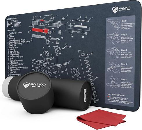Falko Tactical Gun Cleaning Mat for Glock, Gun Mat with Diagram for Handgun | Oil & Solvent Resistant, 2X Thicker, 20'' by 12'' Rubber - Case Included in Kuwait
