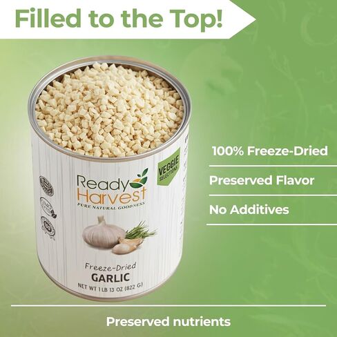 Ready Harvest Freeze Dried Food - Garlic | Emergency Food | Pantry Staples | #10 Can | 25-Year Shelf Life | Cans Filled to the Top in Saudi Arabia