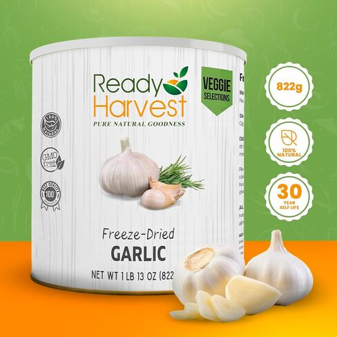 Ready Harvest Freeze Dried Food - Garlic | Emergency Food | Pantry Staples | #10 Can | 25-Year Shelf Life | Cans Filled to the Top in Saudi Arabia