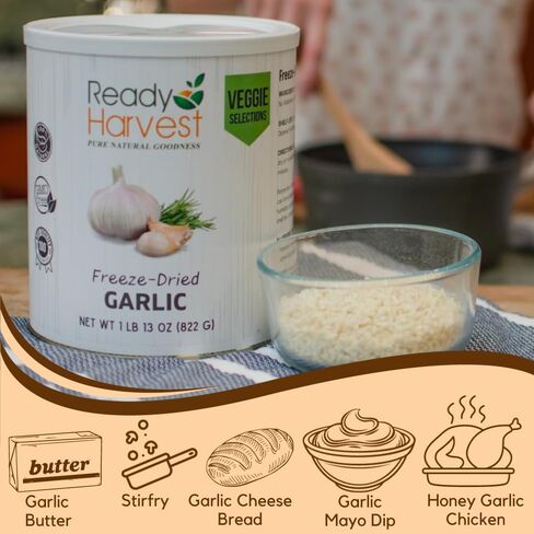 Ready Harvest Freeze Dried Food - Garlic | Emergency Food | Pantry Staples | #10 Can | 25-Year Shelf Life | Cans Filled to the Top in Saudi Arabia