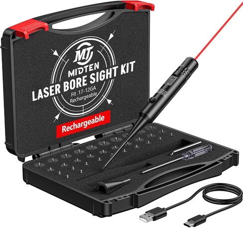 MidTen Rechargeable Laser Bore Sight Kit, Professional Bore Sight Laser | Green/Red Bore Sight Kit with 32 Adapters, Fit .17-12GA Calibers, Multiple Caliber for All Gun, Powerful Hunting Boresighter in Saudi Arabia
