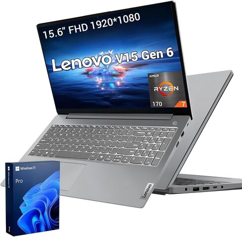 Lenovo V15 Gen 6 15.6" FHD, AMD Ryzen 7 170 Laptop, 16GB RAM, 512GB SSD | HDMI, Type-C, Numeric Keypad, ethernet, Webcam w/ Shutter, Wi-Fi 6, Windows 11 Pro, w/ AI Copilot, Grey in Kuwait