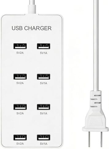 USB Wall Charger USB Charging Station for Multiple Devices 8-Ports | Charging Hub Strip Smart Charger Block Compatible with iPhone, Galaxy, iPad Tablet, and Other Devices（White） in Saudi Arabia