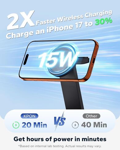 KPON 3 in 1 iPhone Nightstand Charging Station for MagSafe, 15W Fast Wireless Charger Stand with Night Light for Desk, Charging Dock for iPhone 17 16 15 13 12 / Apple Watch/AirPods, with 30W Adapter in Saudi Arabia