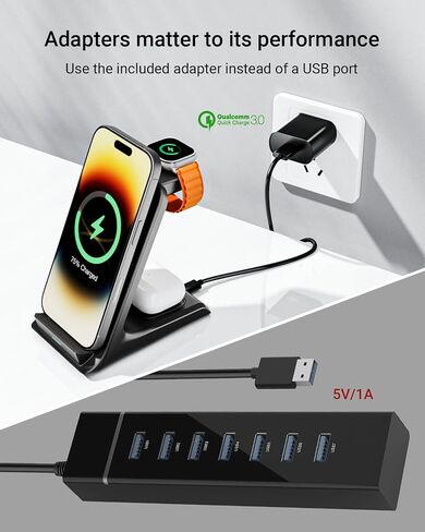 Eazpower Wireless Charger for Thick Cases of 10MM/Otterbox/Heavy Duty, 3 in 1 Charging Dock for iPhone 18 17 16 15 Pro Max, Phone Stand Charging Station for Multiple Devices for Apple Watch/AirPods in Kuwait