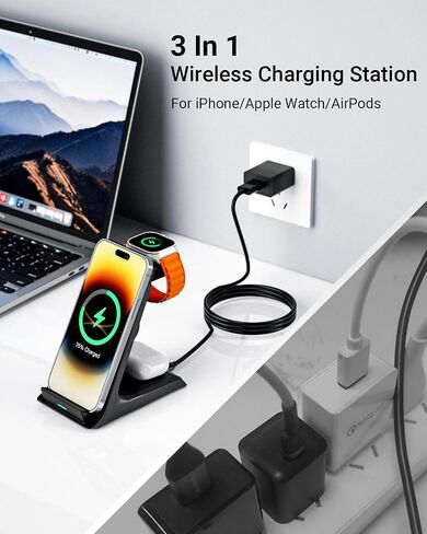 Eazpower Wireless Charger for Thick Cases of 10MM/Otterbox/Heavy Duty, 3 in 1 Charging Dock for iPhone 18 17 16 15 Pro Max, Phone Stand Charging Station for Multiple Devices for Apple Watch/AirPods in Kuwait