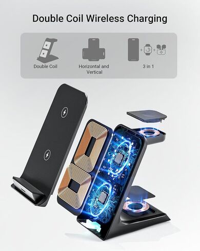 Eazpower Wireless Charger for Thick Cases of 10MM/Otterbox/Heavy Duty, 3 in 1 Charging Dock for iPhone 18 17 16 15 Pro Max, Phone Stand Charging Station for Multiple Devices for Apple Watch/AirPods in Kuwait