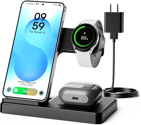 3-in-1 Charging Station for Samsung, Foldable Wireless Charger Stand | Android Phone and Watch Charger for Samsung S26/S25/S24/S23/S22/S21, Note 20/10, Z Fold 6/5, Galaxy Buds and Watch-Black in Saudi Arabia