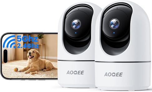 AOQEE 5G Cameras for Home Security Indoor, Pet Monitor w/Phone APP G5 2Pcs | Dual-Band Wi-Fi Indoor Camera with 24/7 TF Card Storage, 360 PTZ Auto-Tracking Pet/Dog/Cat/Puppy/Nanny, Motion Alert, Plug-in in Kuwait