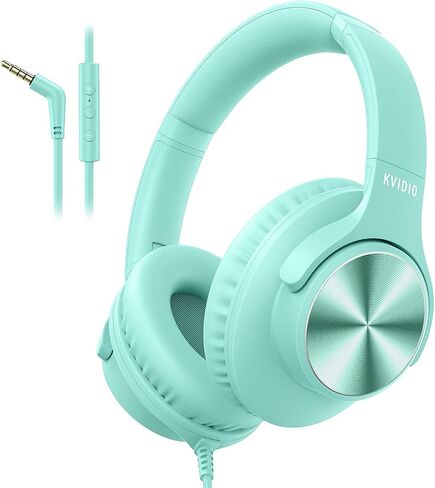 Wired Headphones with Mic, Over-Ear 3.5mm Corded Headphone for School Black | Foldable Plug in Headphones for Teens Classroom Travel, 4.9ft Tangle-Free Cord with Volume Control for Phone Tablet Laptop in Saudi Arabia