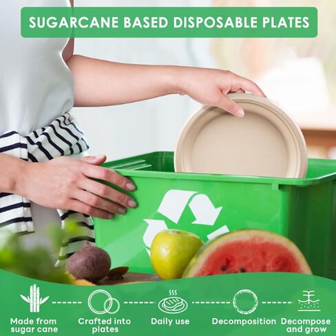 Gezond 250PCS Disposable Paper Plates and Bowls Set with Long Utensils | Compostable Plates Eco-Friendly Dinnerware Set Includes Sugarcane Plate, Bowls, Forks, Knives Spoons for Camping Picnic in Saudi Arabia