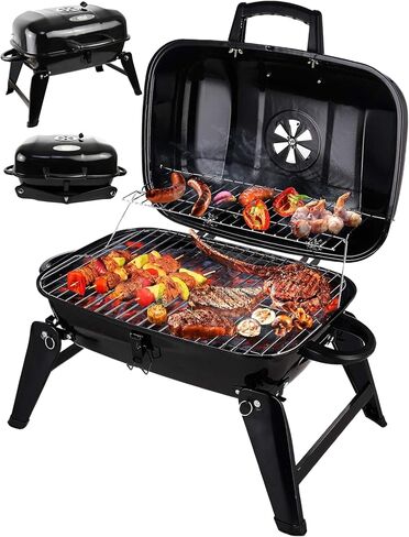 شواية فحم محمولة من Grill Trade - شواية شواء صغيرة - شواية فحم صغيرة على سطح الطاولة للتخييم، والطبخ في الهواء الطلق - شواية تخييم قابلة للطي للنزهات، والشواء في الفناء الخلفي in Kuwait